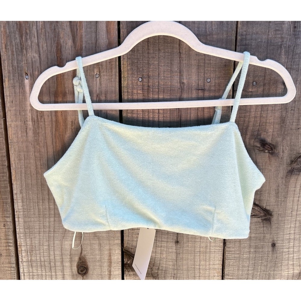 7 For All Mankind Mint Green Terry Cloth Bralette Smocked Back XS NWT Swim Beach